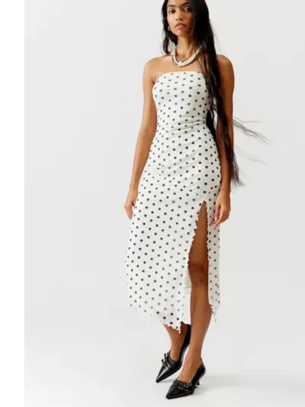 Urban Outfitters White Strapless Polka Dot Midi Dress